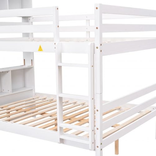 Full Over Full Bunk Beds with Bookcase Headboard, Safety Rail And Ladder