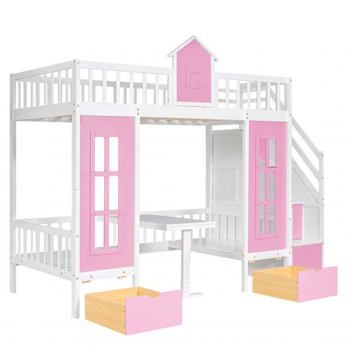 Twin Over Twin Bunk Bed With Changeable Table, Bunk Bed Turn Into Upper Bed And Down Desk With 2 Drawers