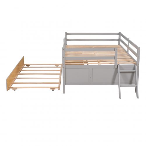 Low Full Size Loft Bed With Full Safety Fence, Storage Drawers And Trundle
