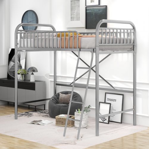 Metal Twin Size Loft Bed, No Box Spring Needed