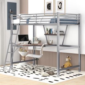 Metal&MDF Twin Size Loft Bed With Desk And Shelf