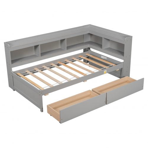 Twin Size Daybed with L-Shaped Bookcases, and Drawers