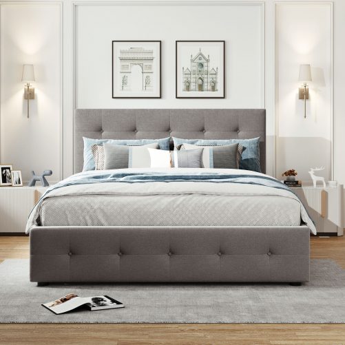 Queen Size Upholstered Platform Bed With 2 Drawers And 1 Twin Xl Trundle