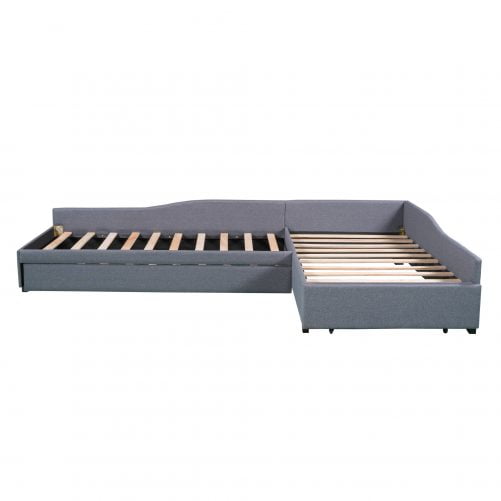 Upholstered Double Twin Size Daybed with Trundle and Drawer
