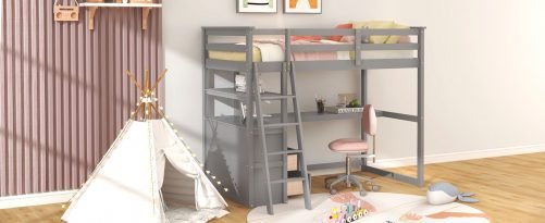 Twin Size Loft Bed With Desk And Shelves, 2 Built-in Drawers