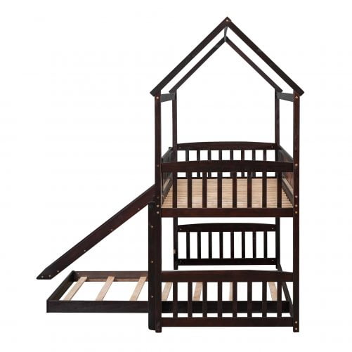 Twin Over Twin Bunk Bed with Slide, House Bed with Slide