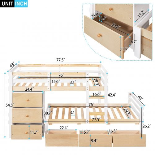 Twin Over Twin Loft Bunk Bed With Drawers And Ladder
