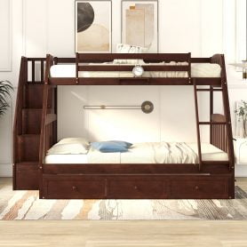 Twin over Full Bunk Bed With Drawers, Ladder and Storage Staircase