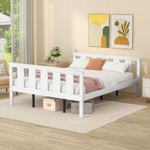 Wood Queen Platform Bed With Headboard And Footboard