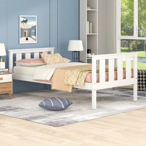 Wood Twin Platform Bed With Headboard And Footboard