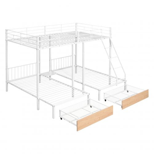 Metal Full Over Twin & Twin Bunk Bed With Drawers And Guardrails