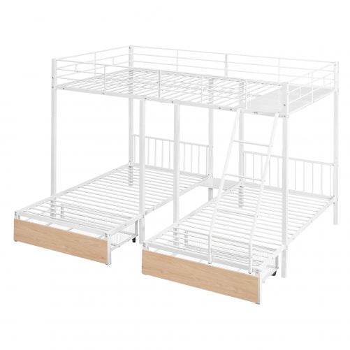 Metal Full Over Twin & Twin Bunk Bed With Drawers And Guardrails
