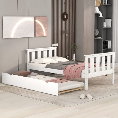 Wood Twin Platform Bed With Pull Out Trundle