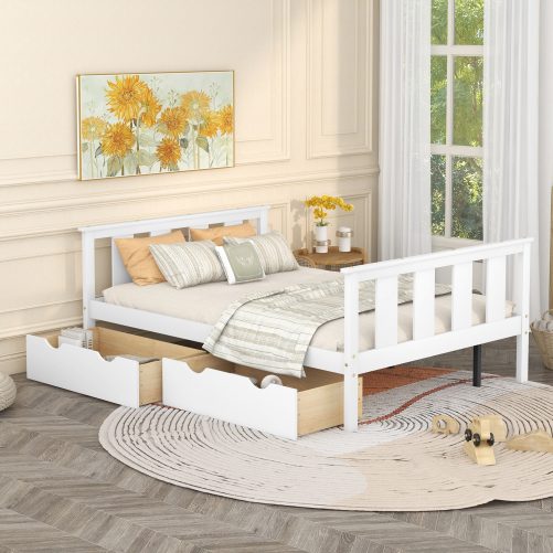 Wood Full Size Platform Bed With Storage Drawers