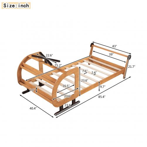 Airplane Shaped Twin Size Platform Bed With Rotatable Propeller And Shelves