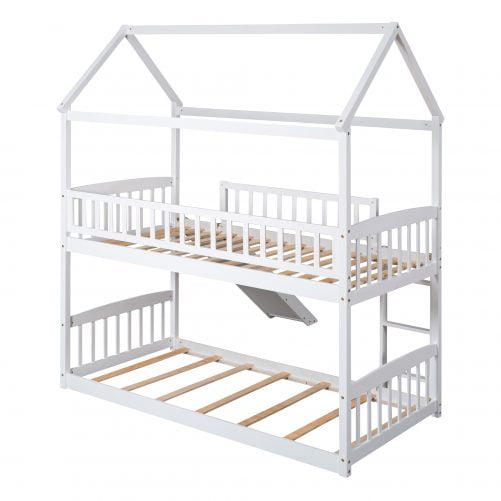House Shaped Low Twin Over Twin Bunk Bed With Slide