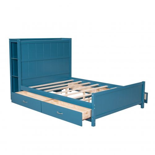 Full Size Platform Bed With Drawers And Storage Shelves