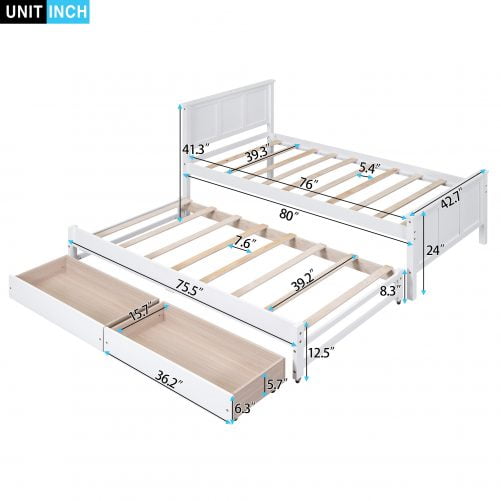 Twin Size Daybed With Trundle And 2 Drawers