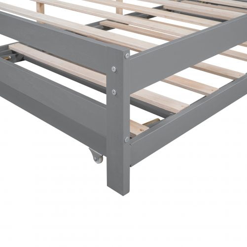 Full Size Platform Bed with Adjustable Trundle