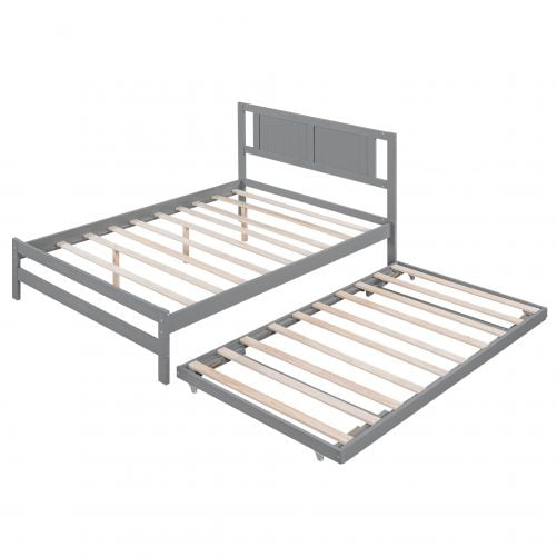 Full Size Platform Bed with Adjustable Trundle