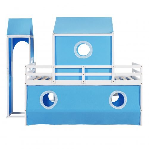 Full Size Bunk Bed With Slide, Tent And Tower
