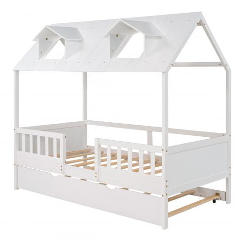 House Shape Twin Size Daybed With Twin Size Trundle