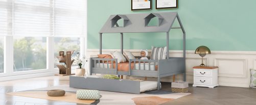 House Shape Full Size Daybed With Twin Size Trundle