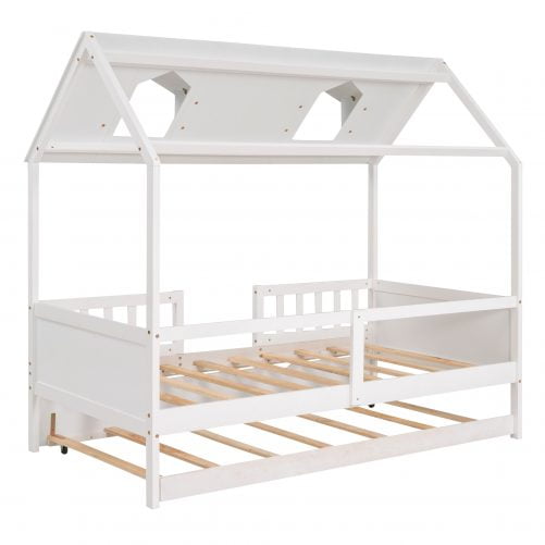 House Shape Twin Size Daybed With Twin Size Trundle