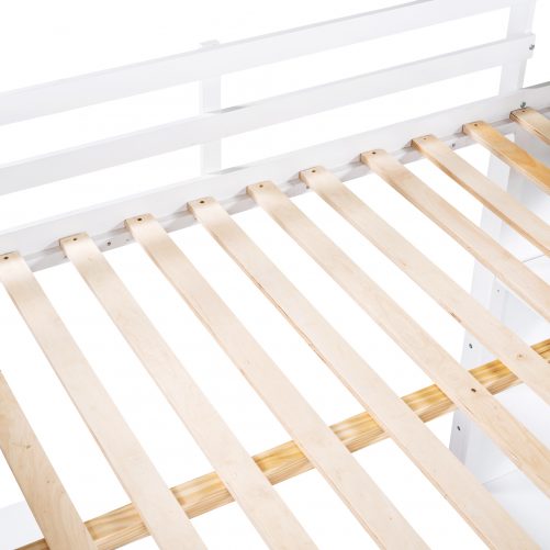 Full Size Loft Bed With Ladder, Shelves, And Desk