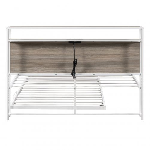 Metal Full Size Platform Bed Frame With Trundle, USB Ports And Slat Support