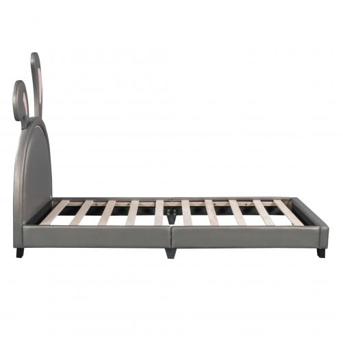 Bunny Ears Twin Size Upholstered Leather Platform Bed