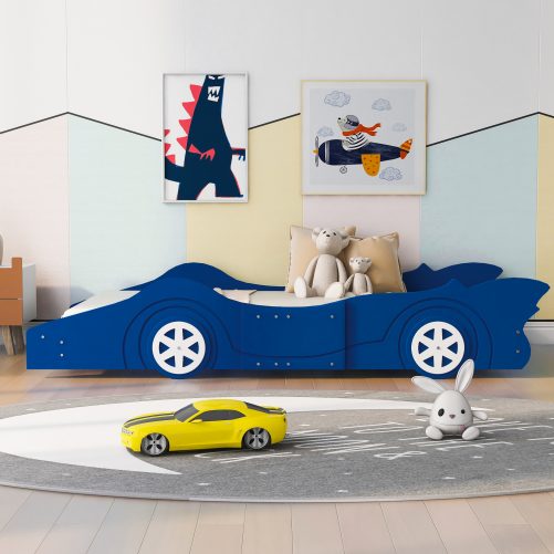 Race Car Shaped Twin Size Platform Bed With Four Wheels