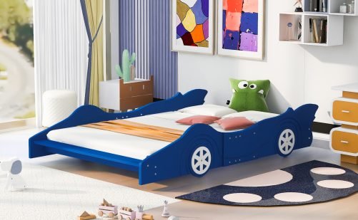 Race Car Shaped Full Size Platform Bed With Four Wheels