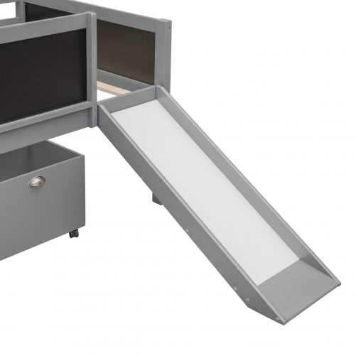 Wood Twin Size Loft Bed With Two Storage Boxes