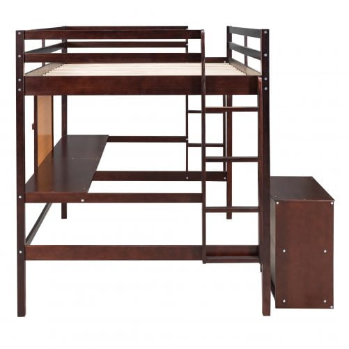 Wooden Twin Size Loft Bed With Desk, Writing Board and Cabinet