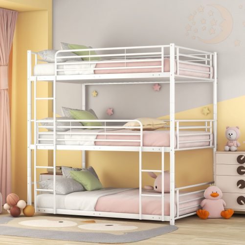 Full-Full-Full Metal Triple Bed with Built-in Ladder, Divided into Three Separate Beds