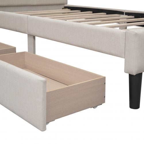 Upholstered Twin Size Platform Bed With 2 Drawers