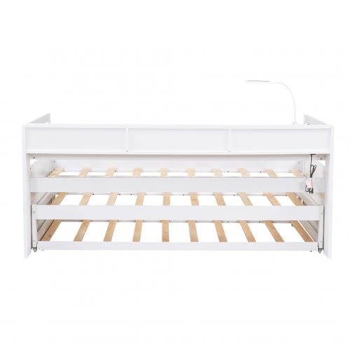 Twin XL Daybed With 2 Trundles, 3 Storage Cubbies, 1 Light And USB Charging Port