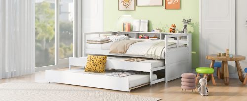 Twin XL Daybed With 2 Trundles, 3 Storage Cubbies, 1 Light And USB Charging Port