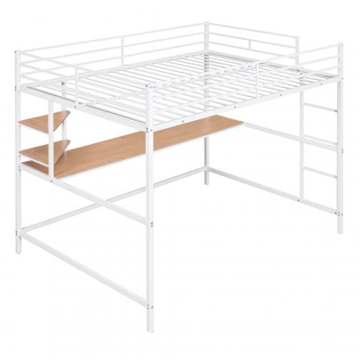 Metal Full Loft Bed With Desk And Shelve