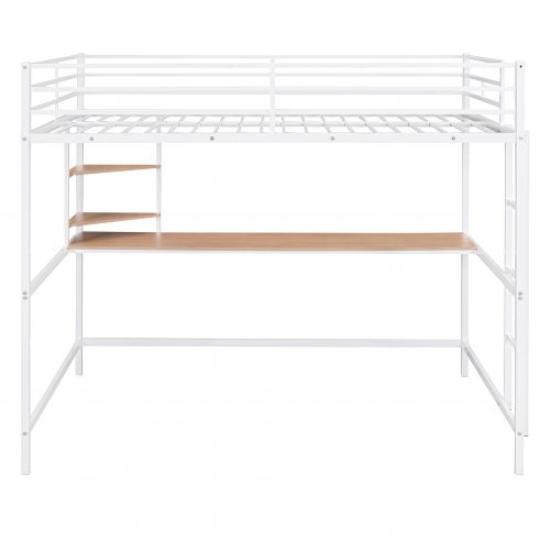 Metal Full Loft Bed With Desk And Shelve