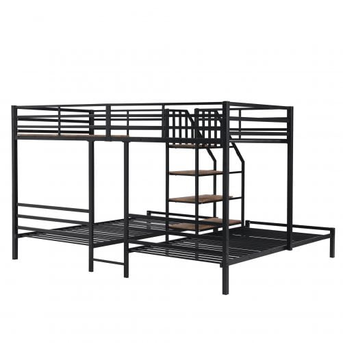 Metal Twin Over Twin & Twin Bunk Bed With Staircase