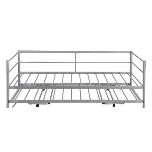 Metal Twin Size Daybed With Adjustable Trundle, Pop Up Trundle