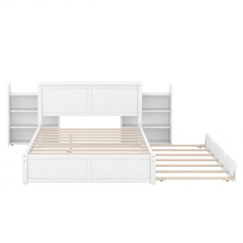 Queen Size Storage Platform Bed With Pull Out Shelves And Twin Size Trundle