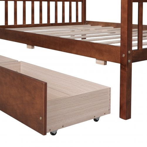Wooden Full Size House Bed With Drawers
