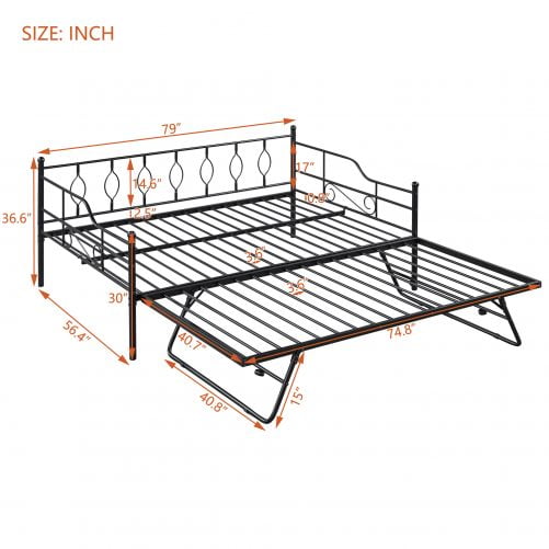 Metal Full Size Daybed With Twin Size Folding Trundle