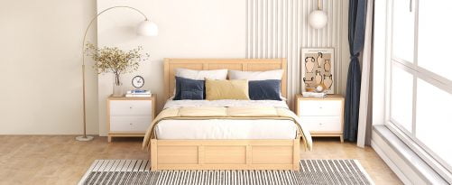 Wood Full Size Platform Bed With Underneath Storage And 2 Drawers