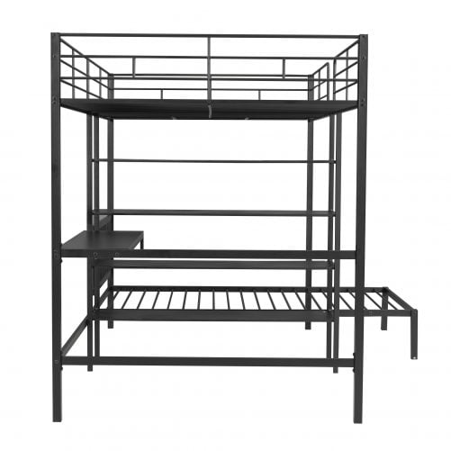 Metal Full Over Twin Bunk Bed With Built-in Desk, Shelves And Ladder