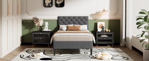 Twin Size Upholstered Linen Platform Bed