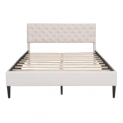 Queen Size Upholstered Linen Platform Bed